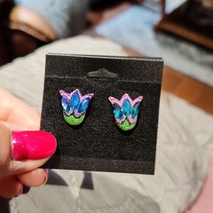 Sterling silver 925 crystal flower earrings